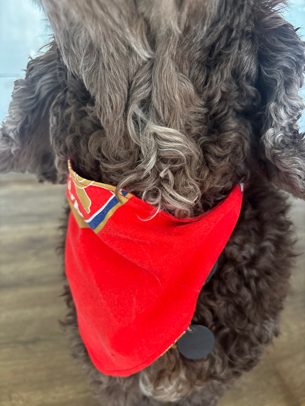 Handmade Arsenal dog bandana.