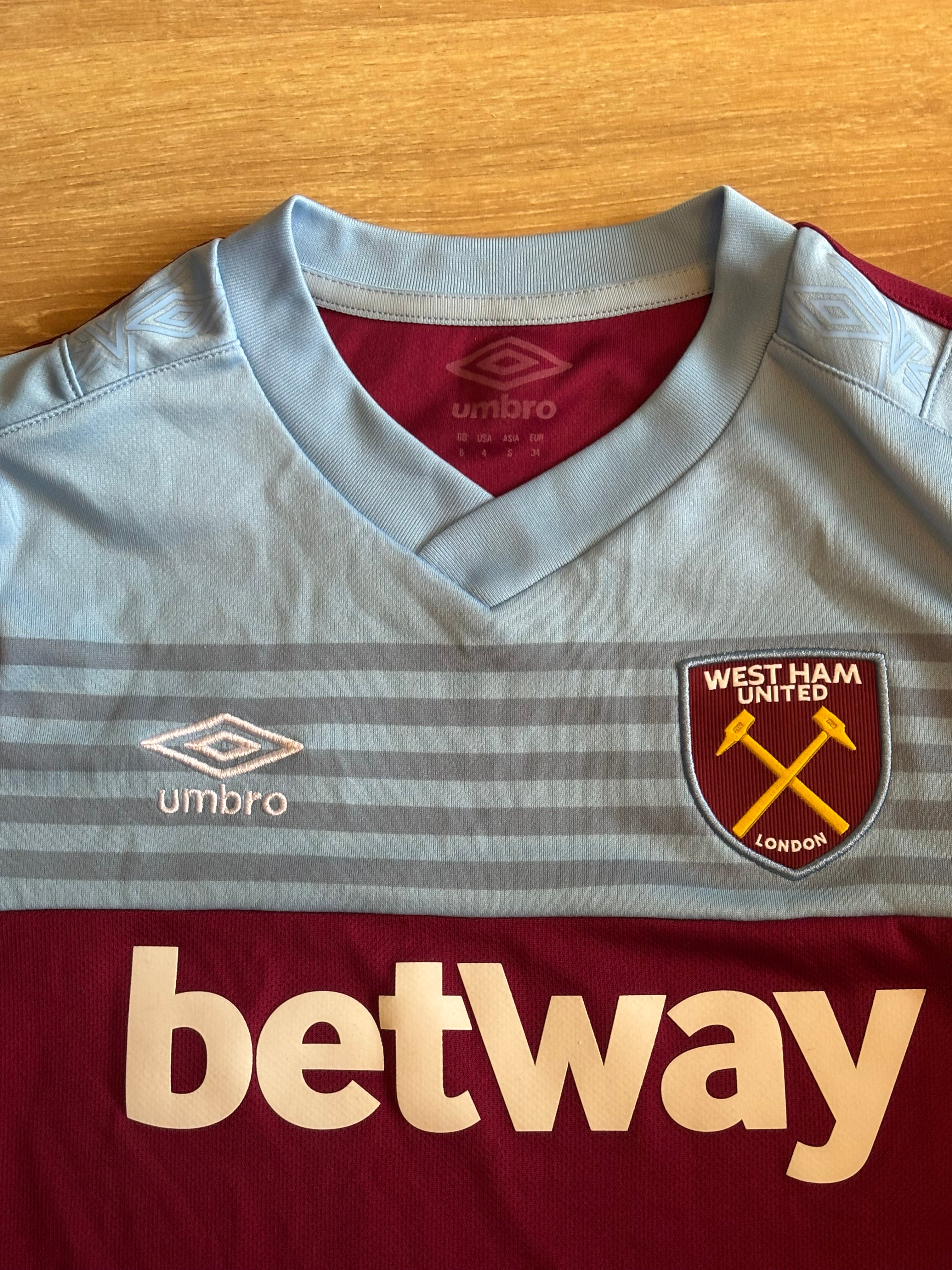 West Ham United Home Shirt. Ladies Size 8.