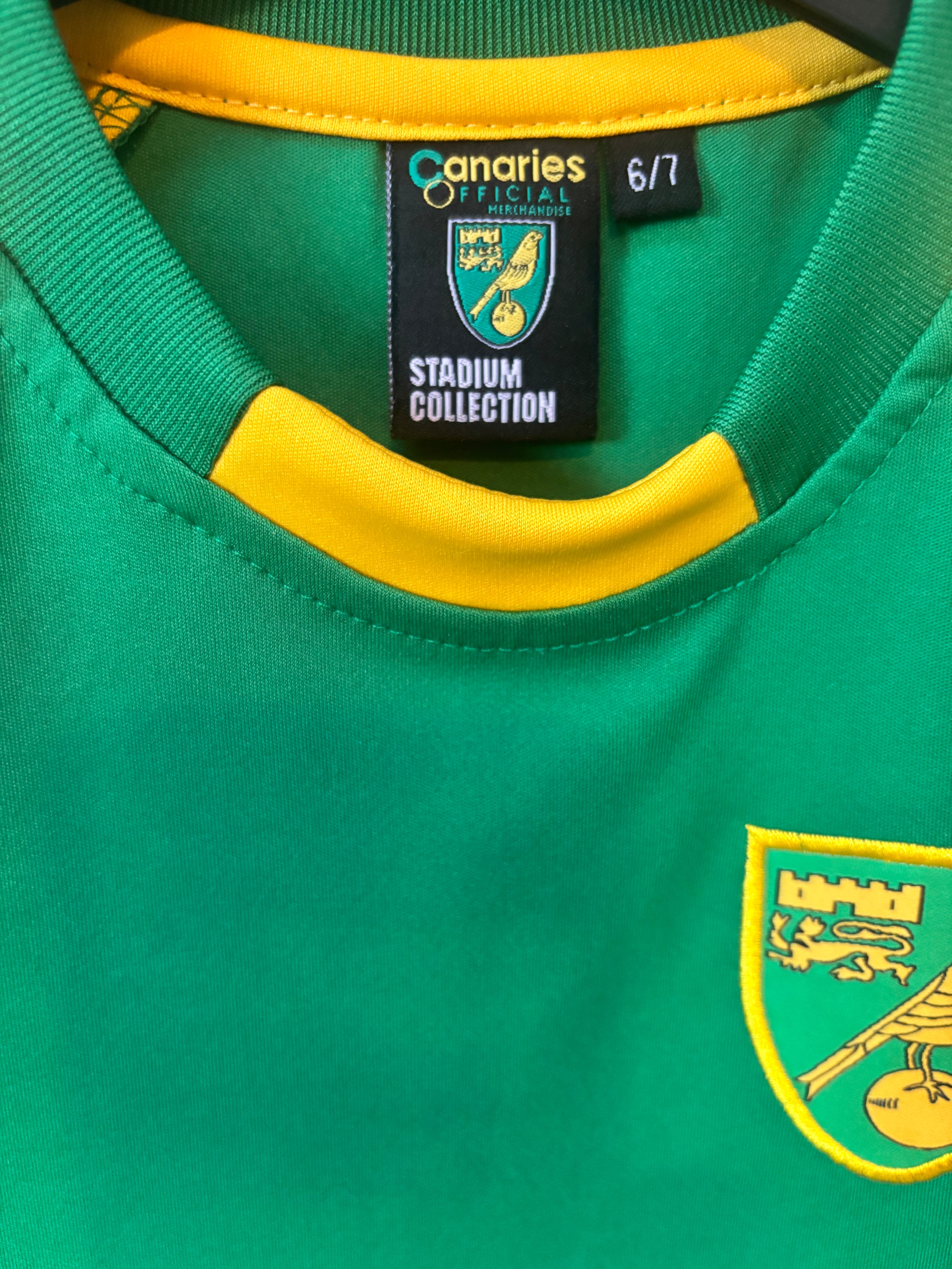 Norwich City Home Shirt. Kids Size Age 6/7 Years